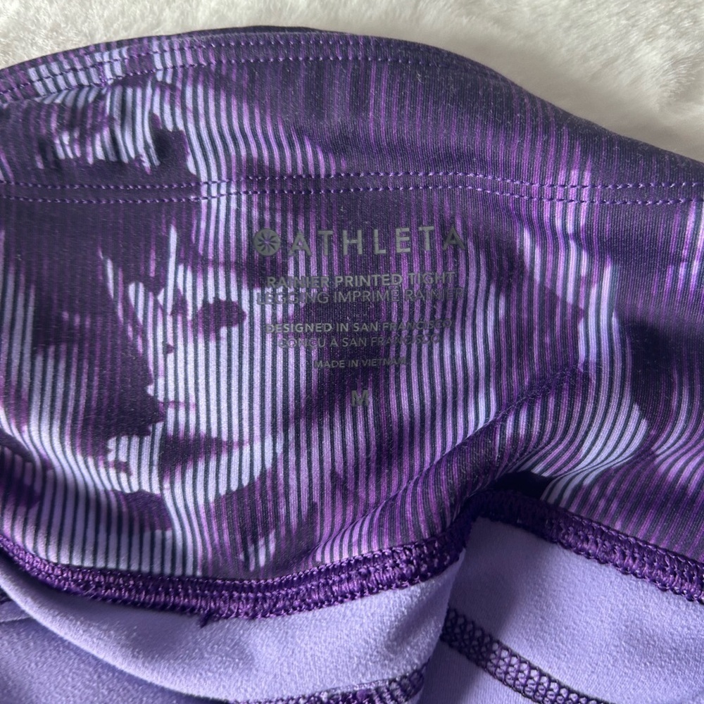 Athleta Rainier Tights Medium Purple Floral High Rise Pocket Leggings - Picture 6 of 7